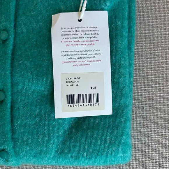 NWT Sezane Paco Cardigan Small Sweater Reversible Emerald Blue Mohair - Picture 5 of 9